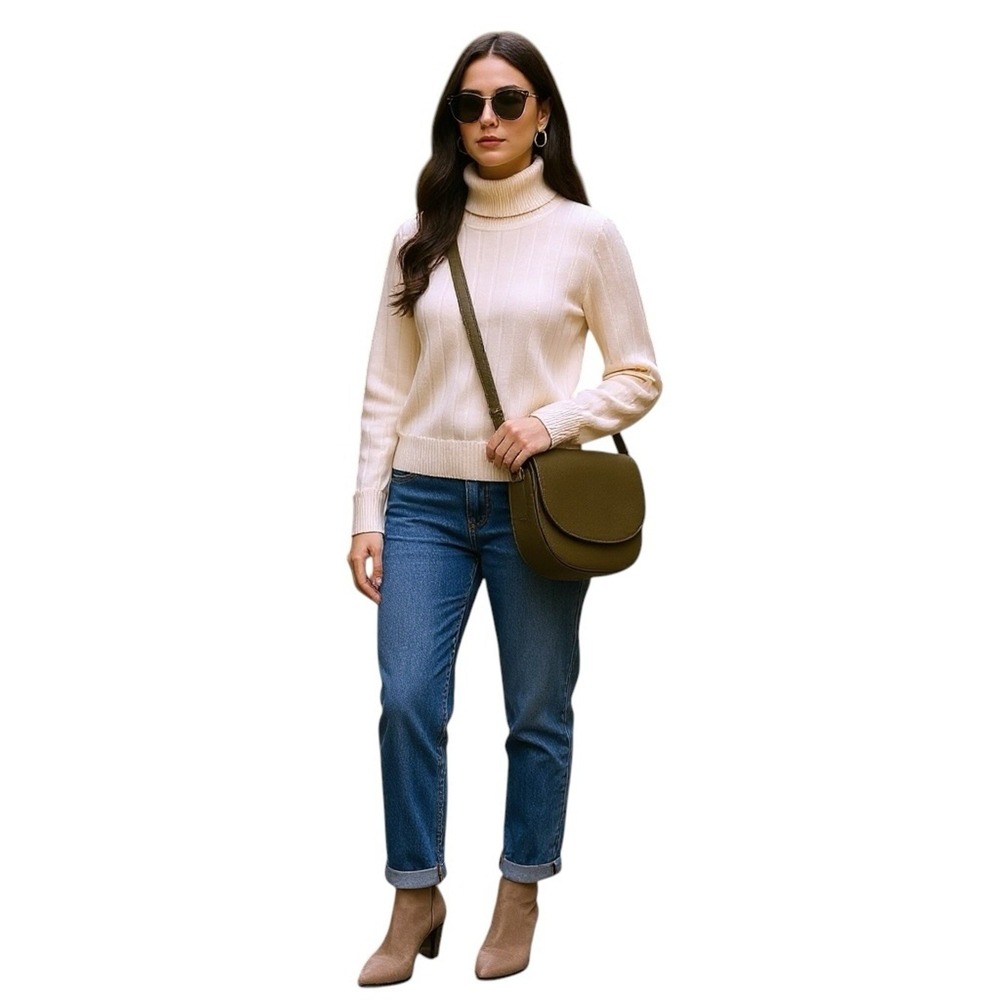Derek Lam 100% Cashmere Ribbed Turtleneck Sweater Ivory Bojana Novakovic XS EUC